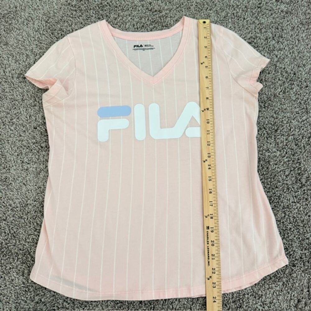 FILA Tee V-Neck Short Sleeve Pink Stripe Baseball-Style Athletic Women's Medium - Picture 6 of 8